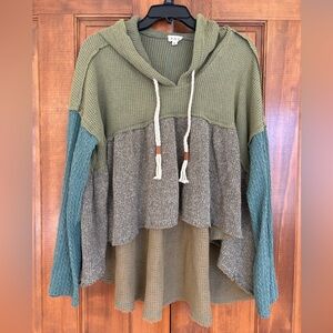 POL Green and Teal Hooded Sweater